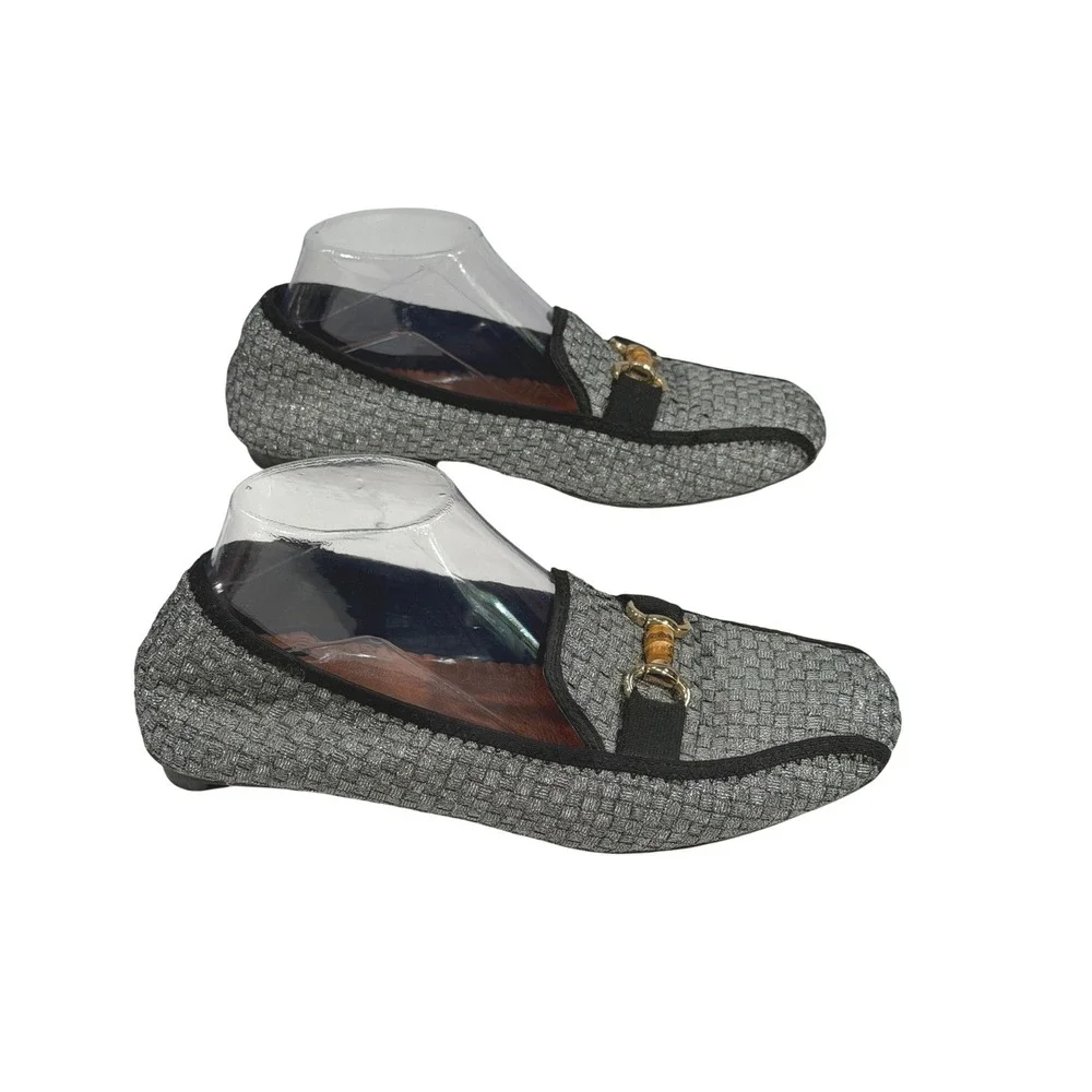 Bernie Mev‎ Loafers Womens 9 EU 40 Silver Woven Slip On Comfort Shoes Bamboo Bit